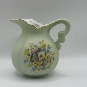 Vintage Lefton Light Green Spring Floral Hand painted Ceramic Vase